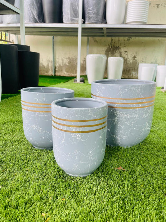 Ceramic Sky Blue w/ Golden Stripe Pot