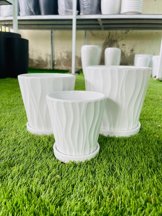 Ceramic Wavy Pot (White)