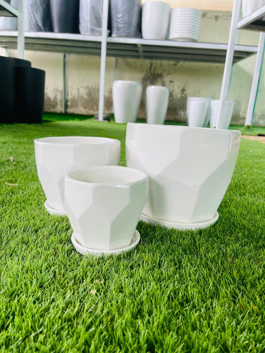 Ceramic Low Pot (White)