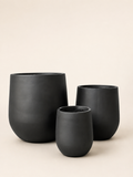 Matte black fiber plant pot set of three nesting cylinders, rounded rims