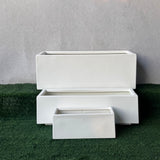 Fiberglass Rectangular Long White Pot