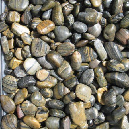 Tiger striped pebbles, assorted gray and tan striped stones