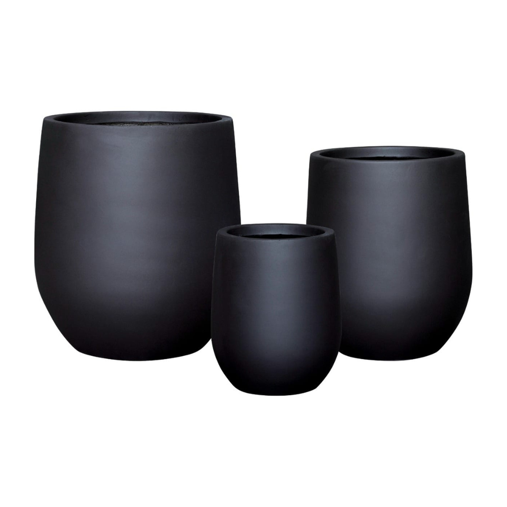 Matte dark round planters set of three, nesting pots with open tops