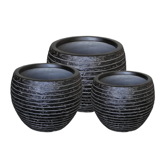 Spiral Lined Black Planter