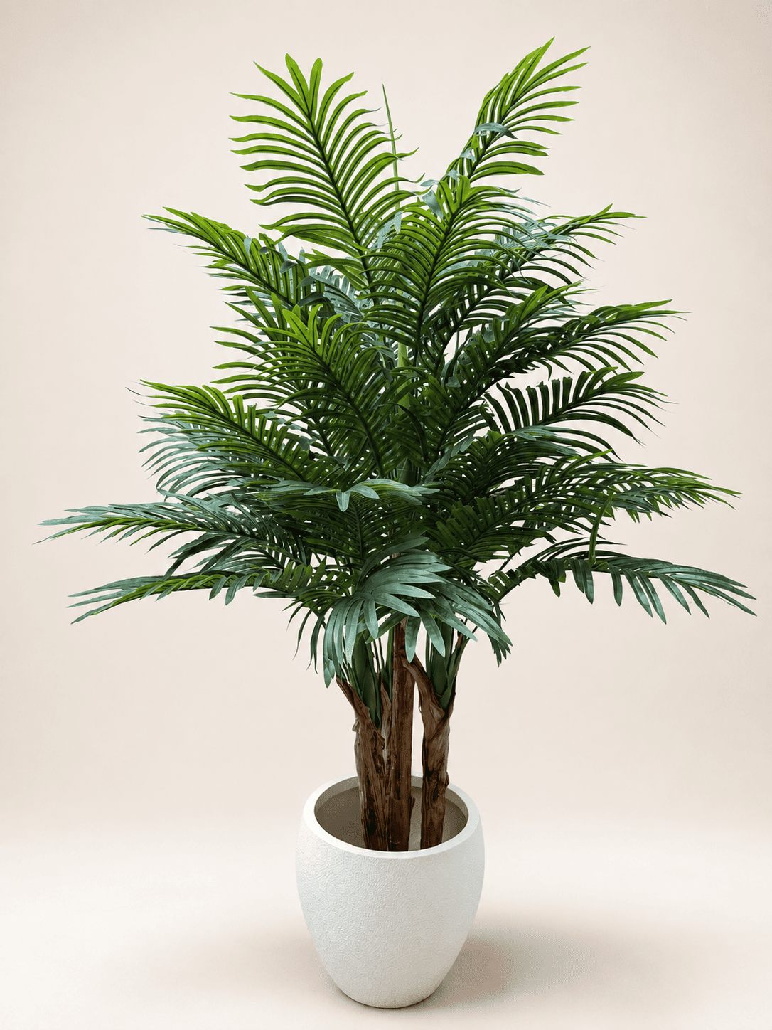 Artificial Kentia palm with green fronds in a white pot