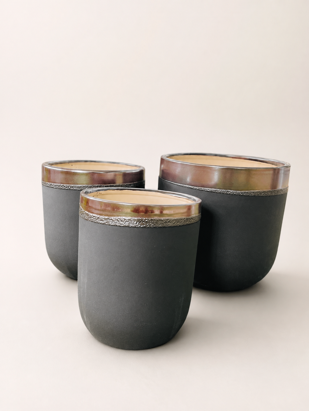 Ceramic Black Pot w/ Golden Lines