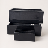 Fiberglass Rectangular Long Black Pot