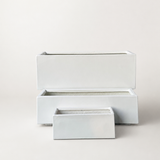 Fiberglass Rectangular Long White Pot