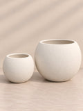 Globe Planter in cream, small and large round fiberglass planters