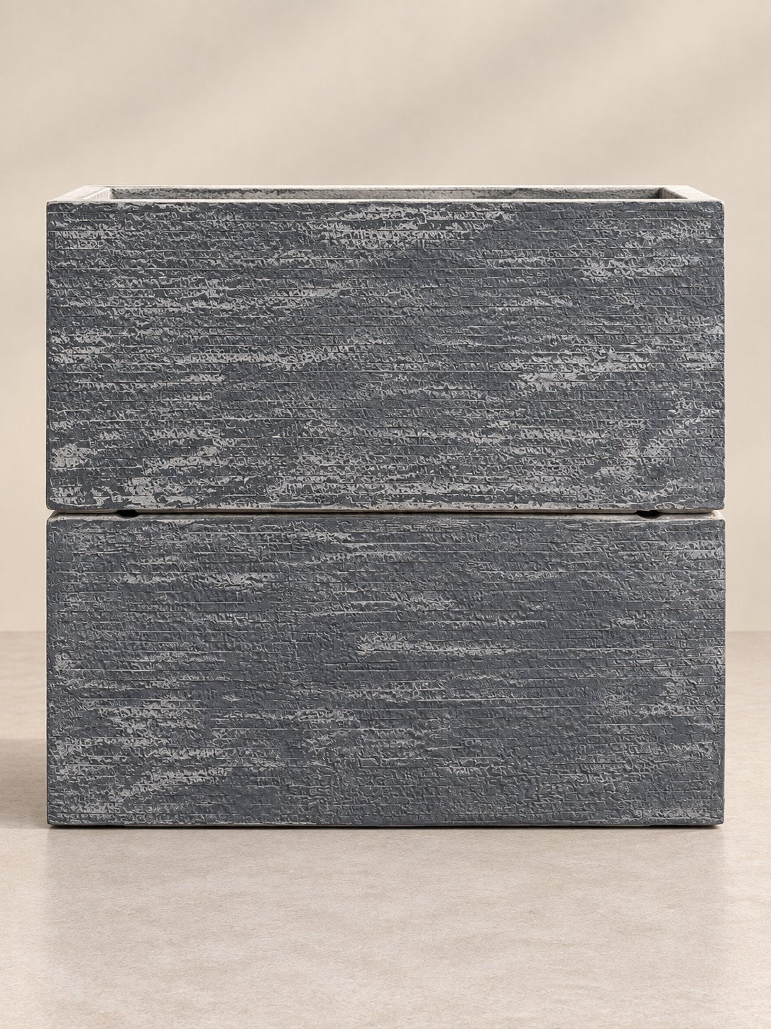 Ribbed Stone Rectangular Planter in charcoal with slate-look ribbed texture