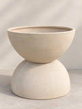 Shallow Bowl Planter in cream, wide fiberglass bowl shown resting on another planter