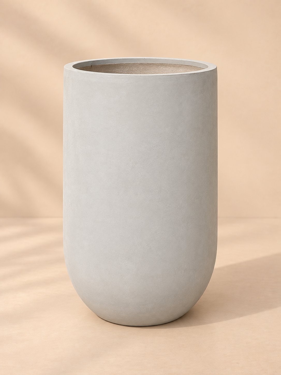 Tall Cylinder Planter in cream, fiberglass floor planter