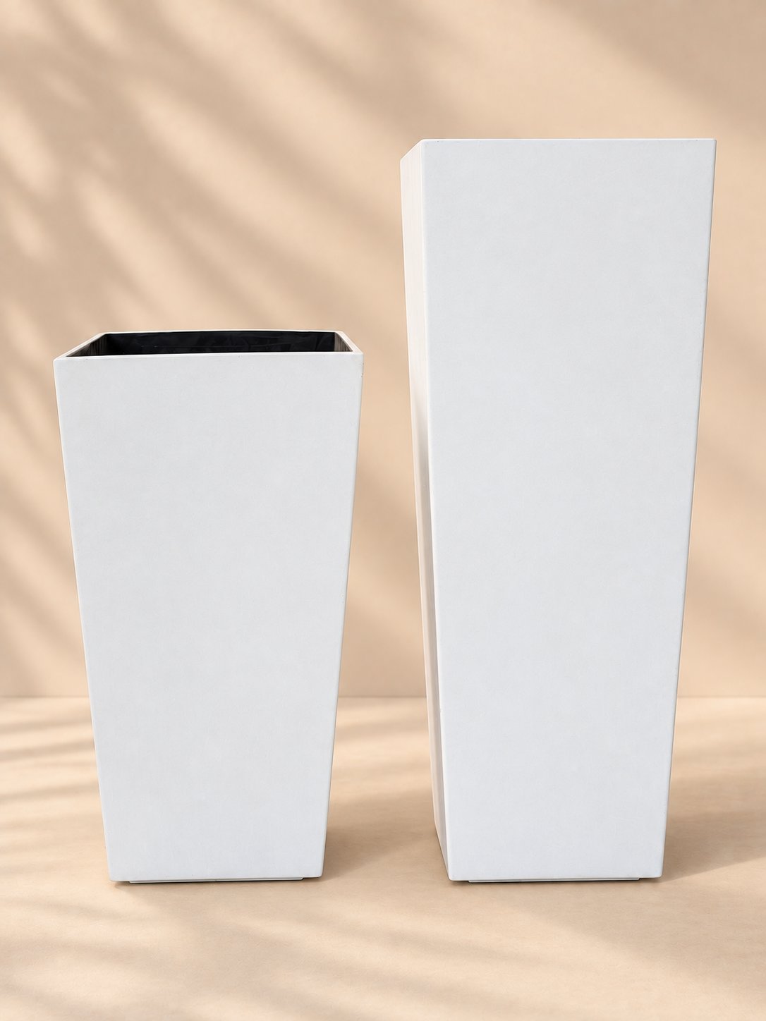 Tapered Square Tall Planter in white, small and large sizes