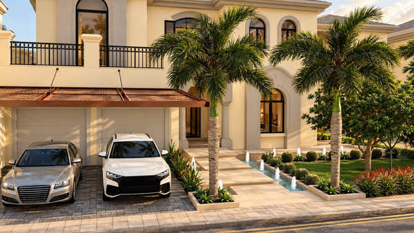 Entry, driveway and water feature