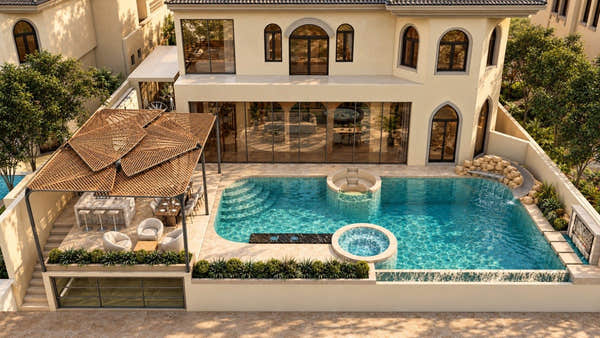 Pool, terrace and shade structure